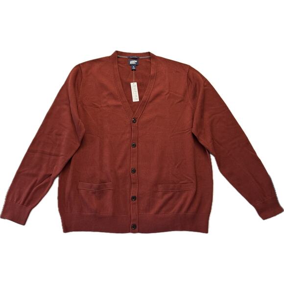 LANDS' END Supima Cotton Cardigan Sweater Men's Size XL 46-48 Burgundy NWT - Picture 1 of 12